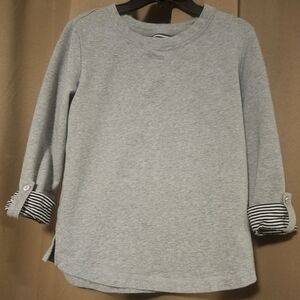 Karen Scott Gray Long Sleeve Top with Striped Cuffs